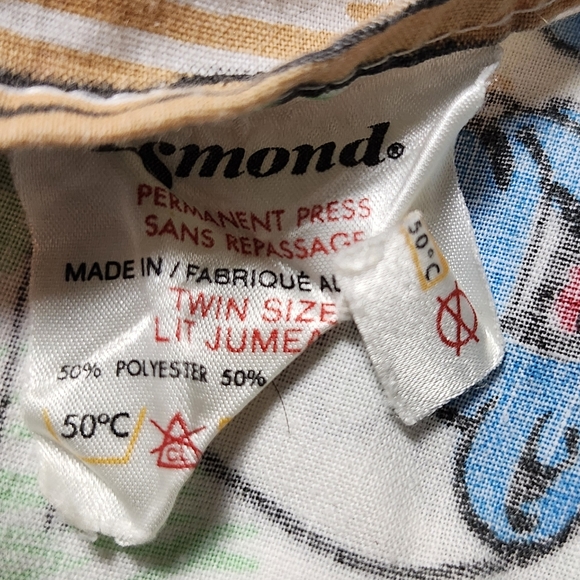 Vintage 1980s "Smurf Village " Twin Flat Bed Sheet Fabric - Picture 12 of 12